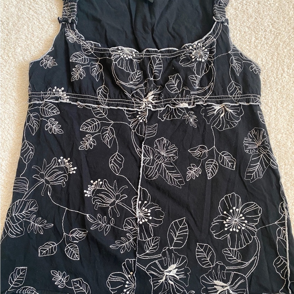 Floral Embroidered Black Top